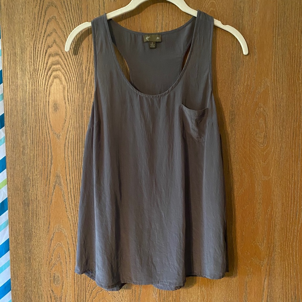 Fei Anthropologie Grey Silk Pocket Tank Top Size 6